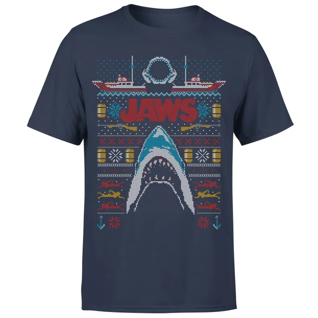 Jaws (Der weiße Hai) Männer Weihnachts T-Shirt - Navy