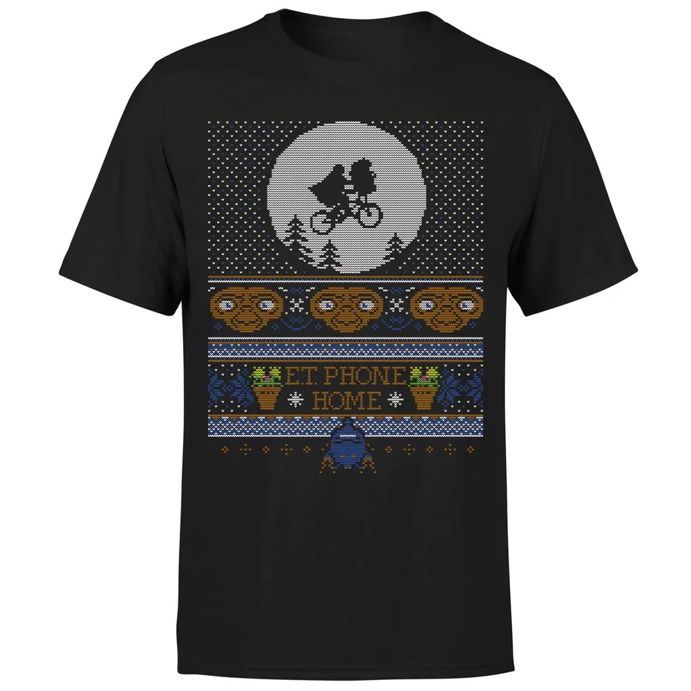 E.T Phone Home Männer Weihnachts T-Shirt - Schwarz - M Bild 1