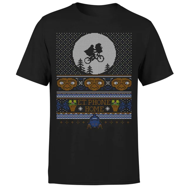 E.T Phone Home Männer Weihnachts T-Shirt - Schwarz