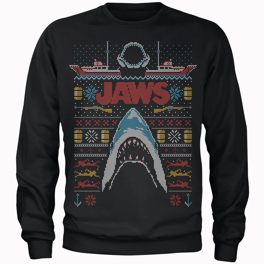 Jaws Fairisle Männer Weihnachtspullover – Schwarz - S Bild 1
