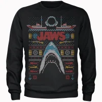Jaws Fairisle Männer Weihnachtspullover – Schwarz