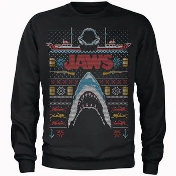 Jaws Fairisle Männer Weihnachtspullover – Schwarz