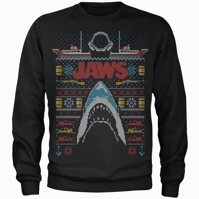 Jaws Fairisle Männer Weihnachtspullover – Schwarz