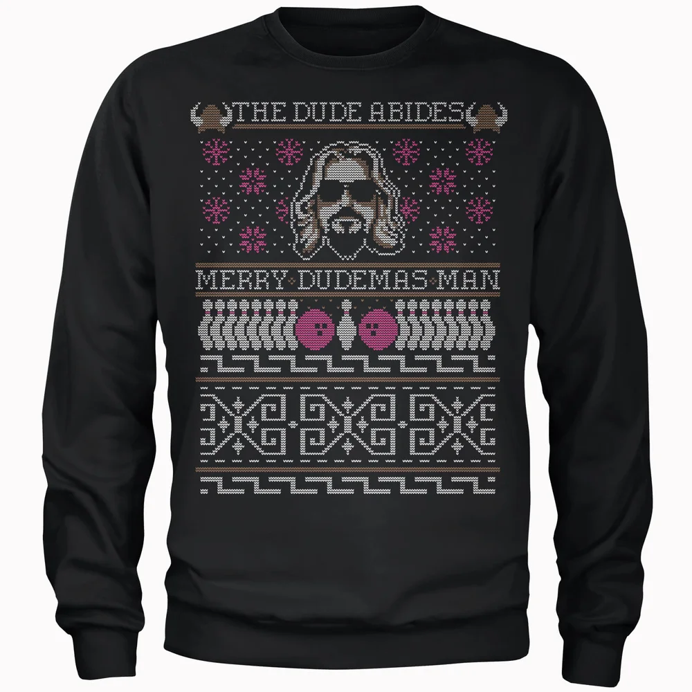 The Dude Abides Merry Dudemas Man Männer Weihnachtspullover – Schwarz - S Bild 1