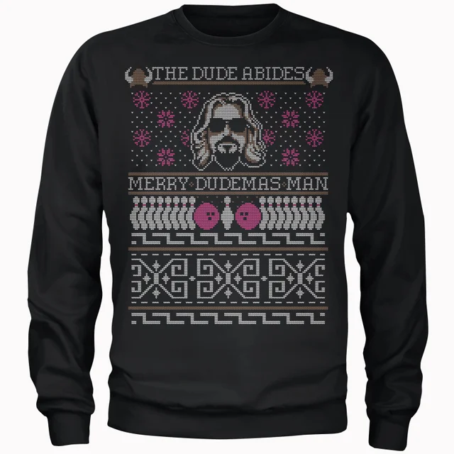 The Dude Abides Merry Dudemas Man Männer Weihnachtspullover – Schwarz
