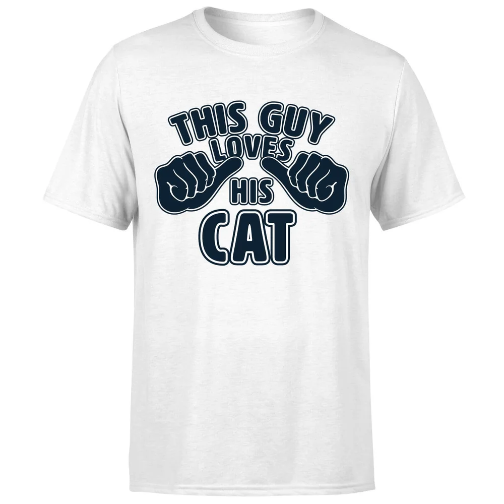 This Guy Loves His Cat T-Shirt - White - S - Weiß Bild 1