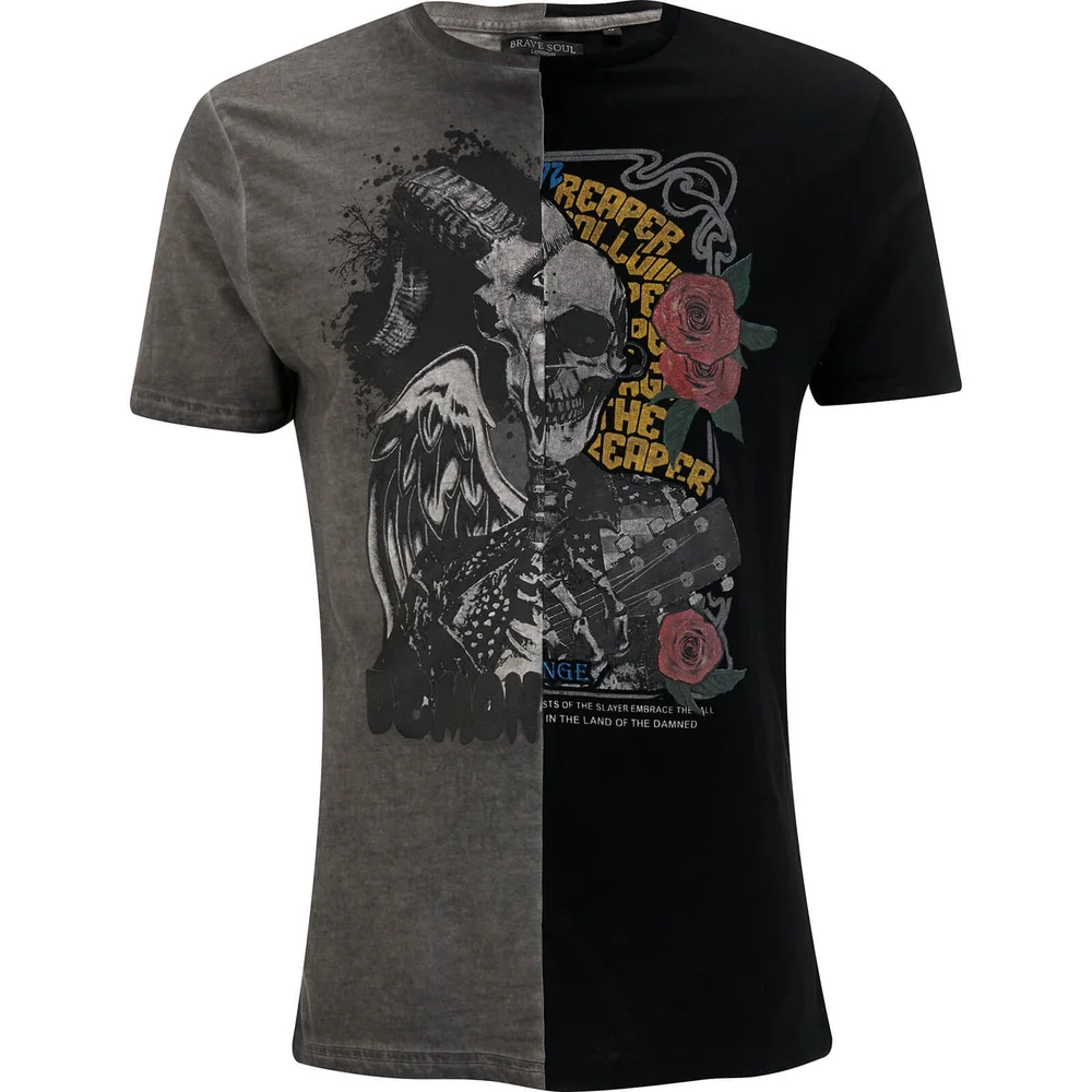Brave Soul Men's Fear Splice T-Shirt - Black/Grey - S - Schwarz/Grau Bild 1