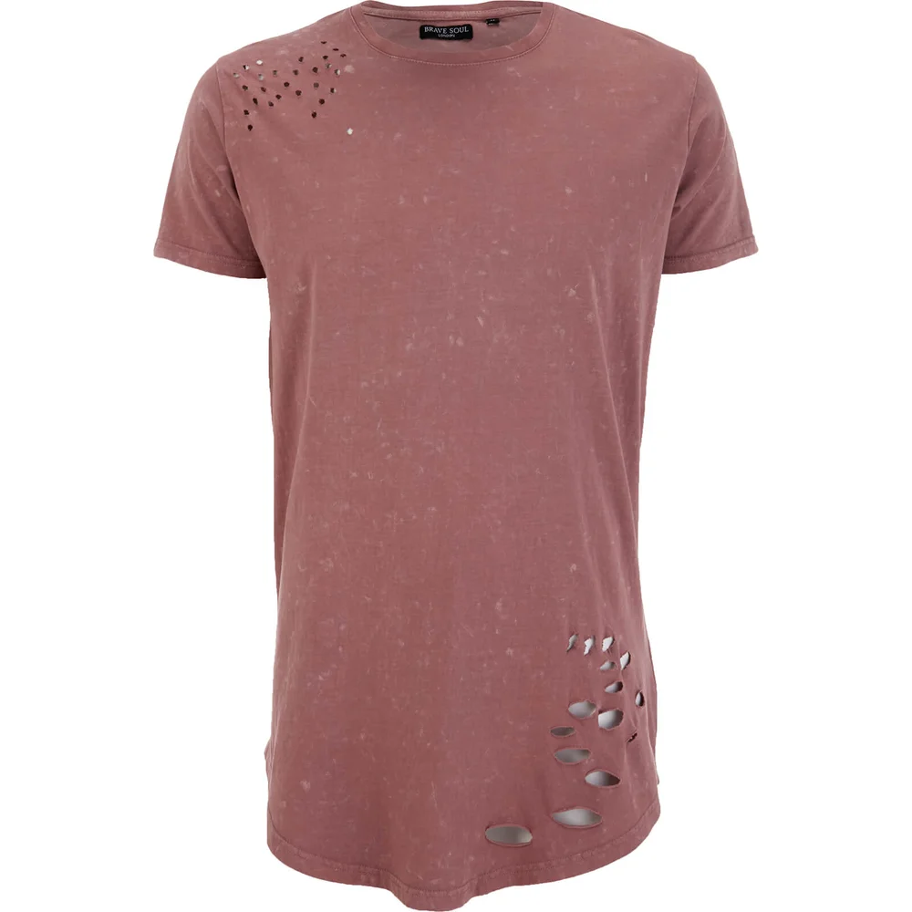 Brave Soul Men's Genko Acid Wash Distressed T-Shirt - Pink - S - Rosa Bild 1