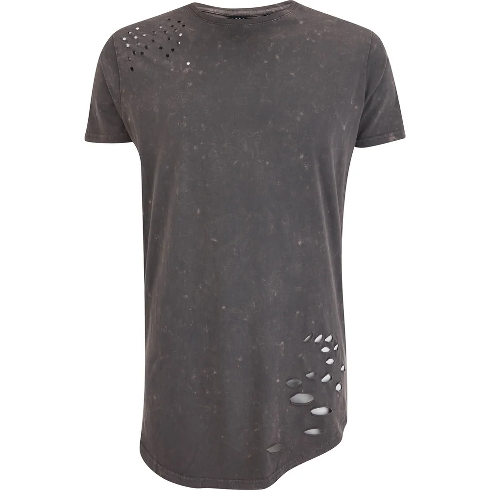 Brave Soul Men's Genko Acid Wash Distressed T-Shirt - Grey - S - Grau Bild 1