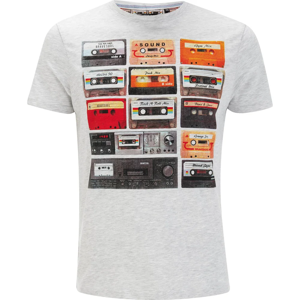 Brave Soul Men's Decade Cassette T-Shirt - Ecru Marl - S - Grau Bild 1