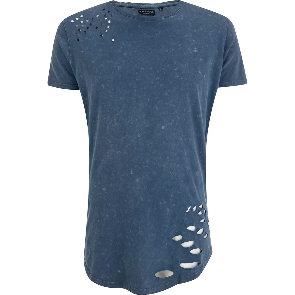 Brave Soul Men's Genko Acid Wash Distressed T-Shirt - Blue - S - Blau Bild 1