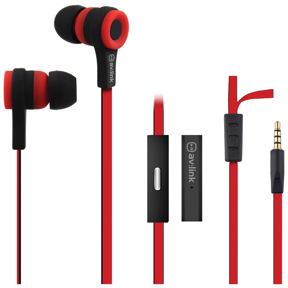 AV: Link Rubberised Tangle Free Cable Earphones with Mic - Red/Black Bild 1
