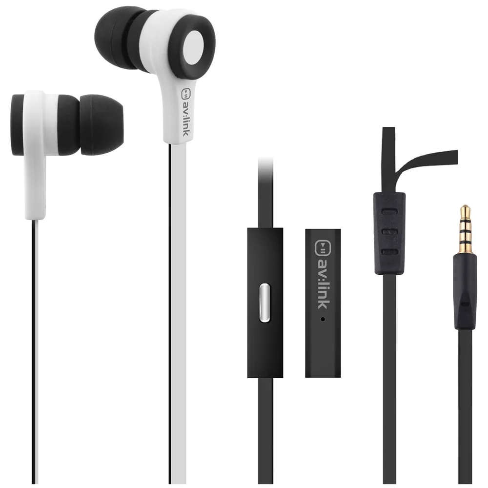 AV: Link Rubberised Tangle Free Cable Earphones with Mic - White Bild 1
