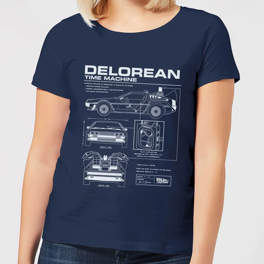 Zurück In Die Zukunft Delorean Schematic Damen T-Shirt - Blau - S Bild 1