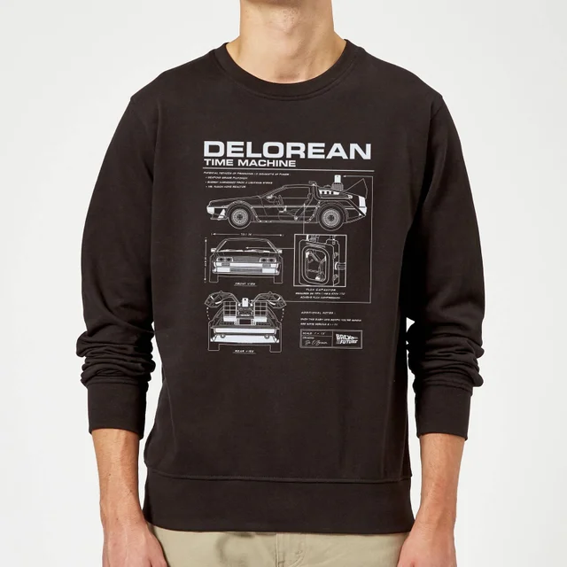 Zurück In Die Zukunft Delorean Schematic Pullover - Schwarz