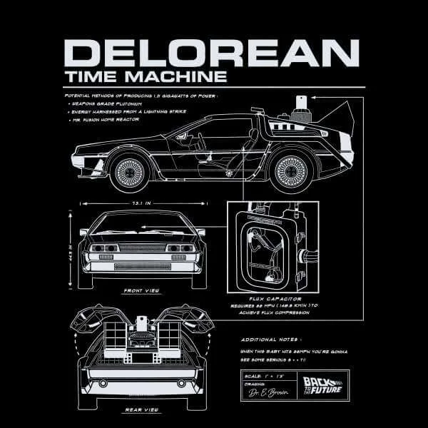 Zurück In Die Zukunft Delorean Schematic Pullover - Schwarz