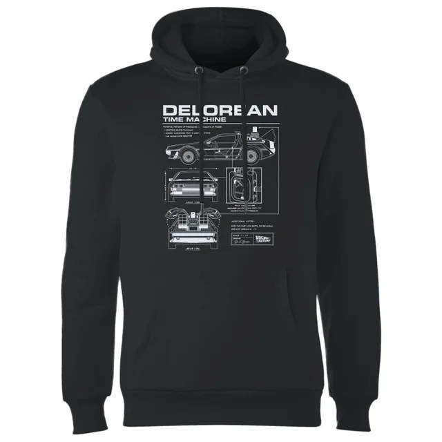 Zurück In Die Zukunft Delorean Schematic Kapuzenpullover - Schwarz