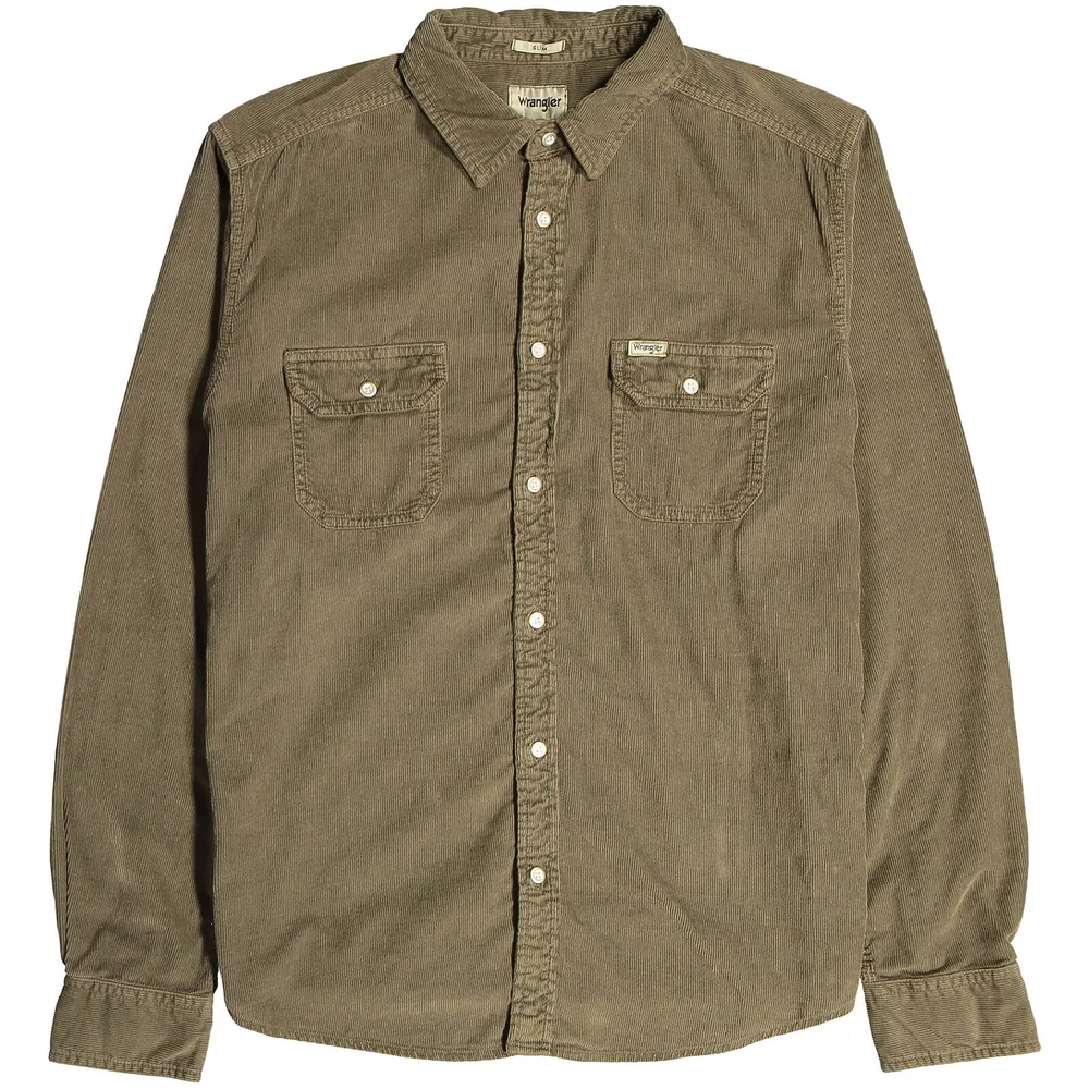 Wrangler Men's 2 Pocket Micro Cord Shirt - Army Green - S Bild 1