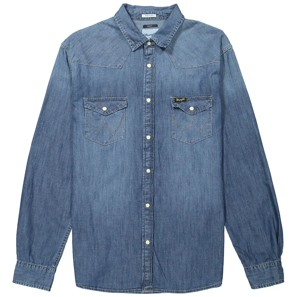 Wrangler Men's Western Denim Shirt - Mid Indigo - S - Blau Bild 1