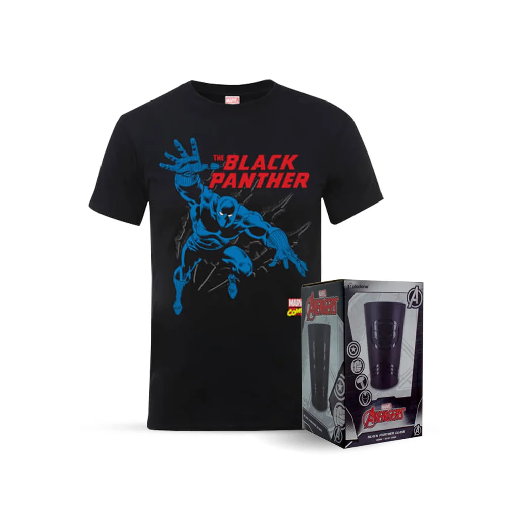Marvel Comics The Black Panther T-Shirt and Exclusive Black Matte Glass Bundle - Herren - S Bild 1