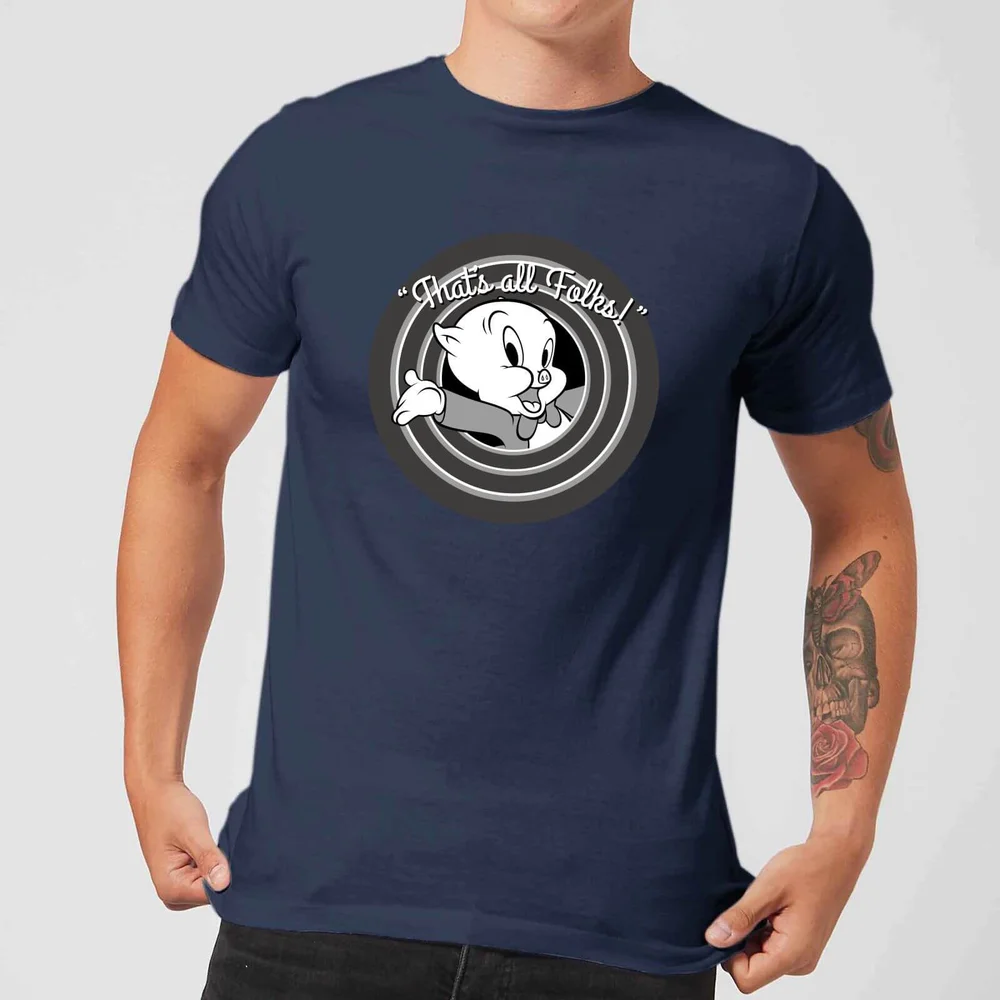 Looney Tunes That's All Folks Schweinchen Dick Herren T-Shirt - Blau - S Bild 1