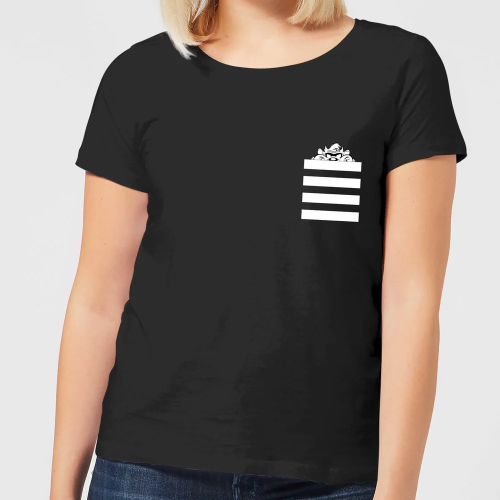 Looney Tunes Taz Stripes Pocket Print Damen T-Shirt - Schwarz - S Bild 1