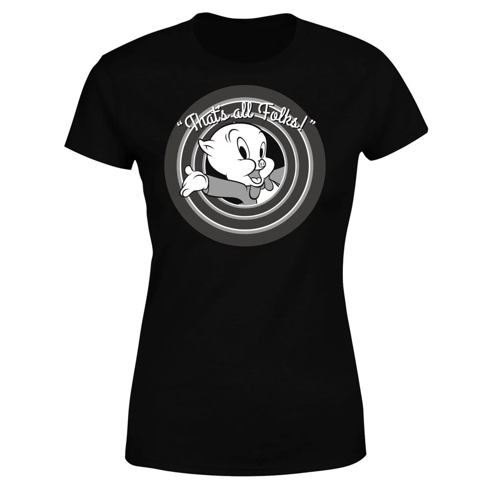 Looney Tunes That's All Folks Schweinchen Dick Damen T-Shirt - Schwarz - S Bild 1