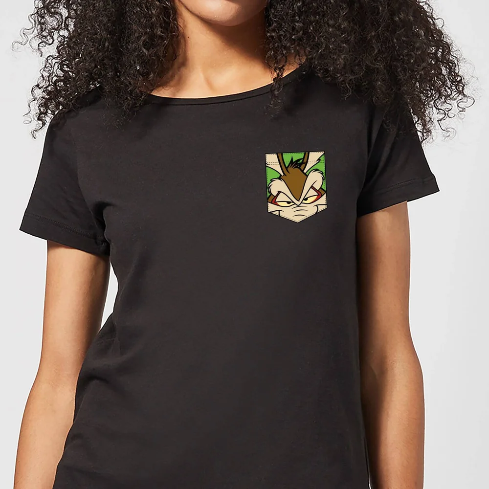 Looney Tunes Wile E Coyote Gesicht Faux Pocket Damen T-Shirt - Schwarz - S Bild 1