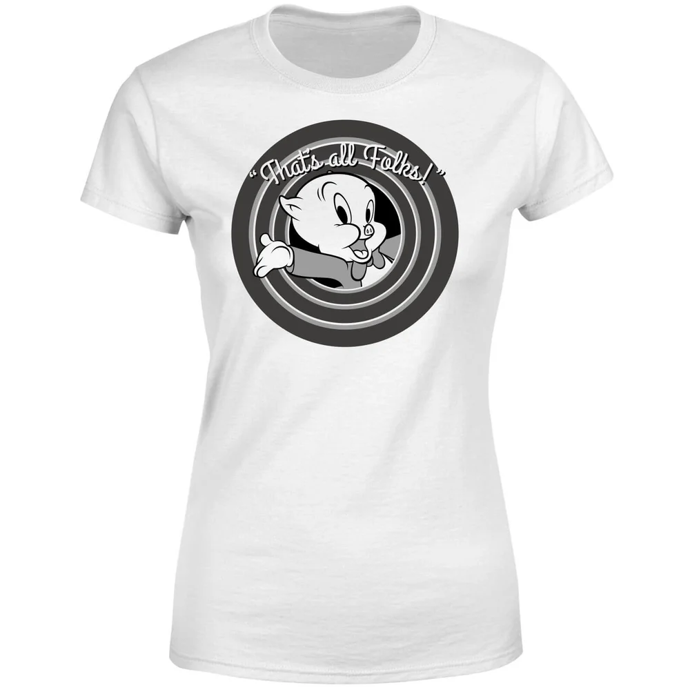 Looney Tunes That's All Folks Schweinchen Dick Damen T-Shirt - Weiß - S Bild 1