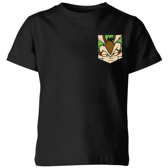 Looney Tunes Wile E Coyote Gesicht Faux Pocket Kinder T-Shirt - Schwarz