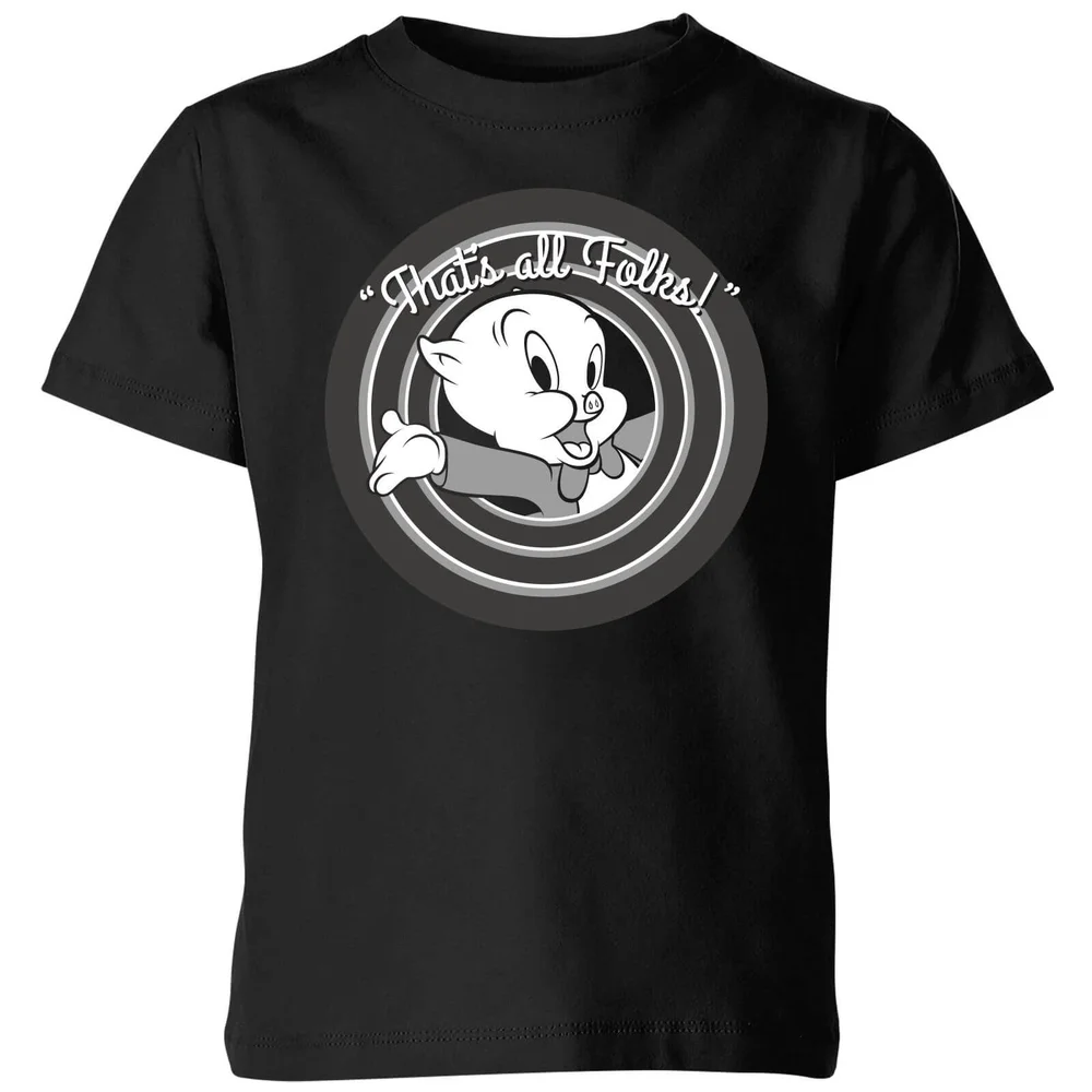 Looney Tunes That's All Folks Schweinchen Dick Kinder T-Shirt - Schwarz - 3-4 Jahre Bild 1