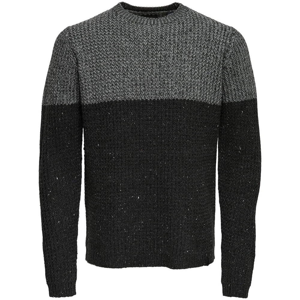 Only & Sons Men's Lazlo Nep Blocked Jumper - Mid Grey Marl - S - Grau Bild 1