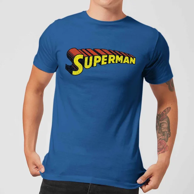 DC Superman Telescopic Crackle Logo Herren T-Shirt - Royal Blau