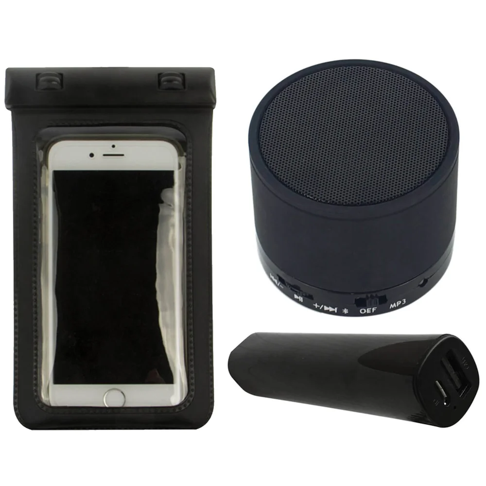 iCandy Festival Paket (Bluetooth Lautsprecher, 2500mAH Powerbank und Wasserdichte Handytasche) – Schwarz Bild 1