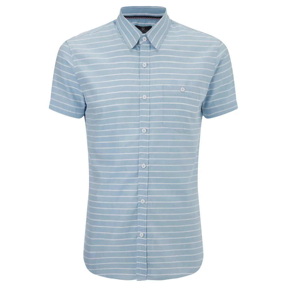 Threadbare Men's Mitts Short Sleeve Shirt - Navy/White Stripe - S - Navy/White Bild 1