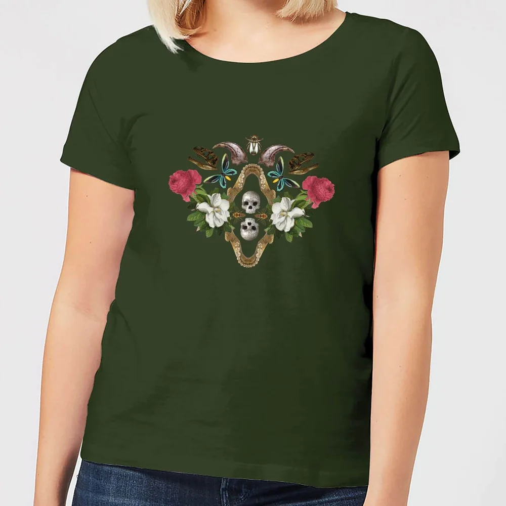 Natural History Museum Skulls And Flowers Women's T-Shirt - Forest Green - S - Waldgrün Bild 1
