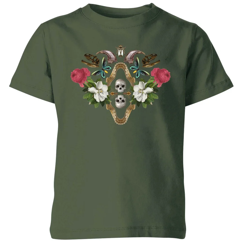 Natural History Museum Skulls And Flowers Kids' T-Shirt - Forest Green - 3-4 Jahre - Waldgrün Bild 1