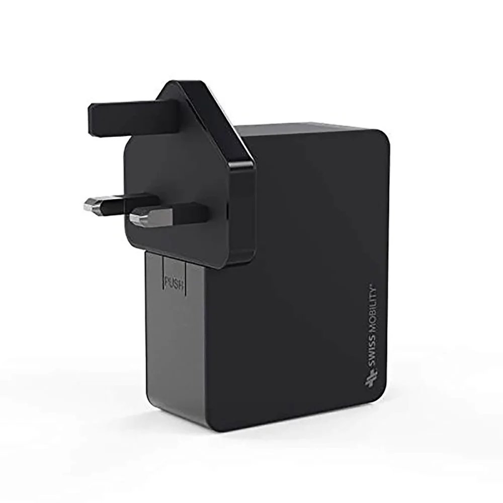 Swiss Mobility 4-Port 4.8A Multi Device Wall Charger with Worldwide Plugs - Black Bild 1