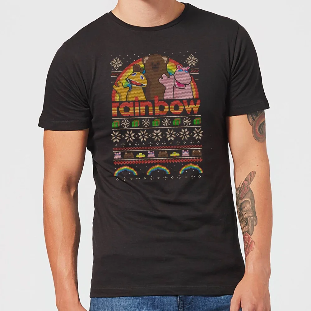 Rainbow Fairisle Weinachten Pullover Herren T-Shirt – Schwarz - S Bild 1