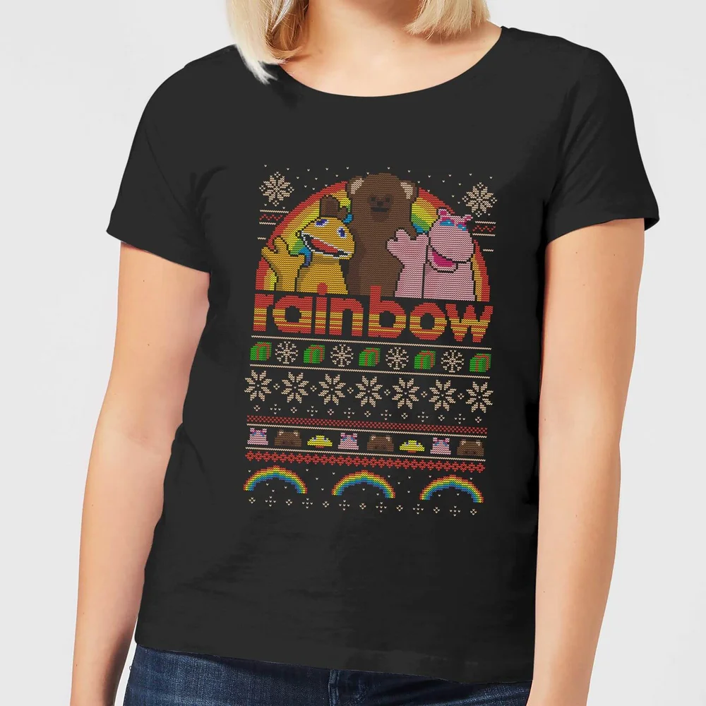 Rainbow Fairisle Weinachten Pullover Frauen T-Shirt - Schwarz - S Bild 1