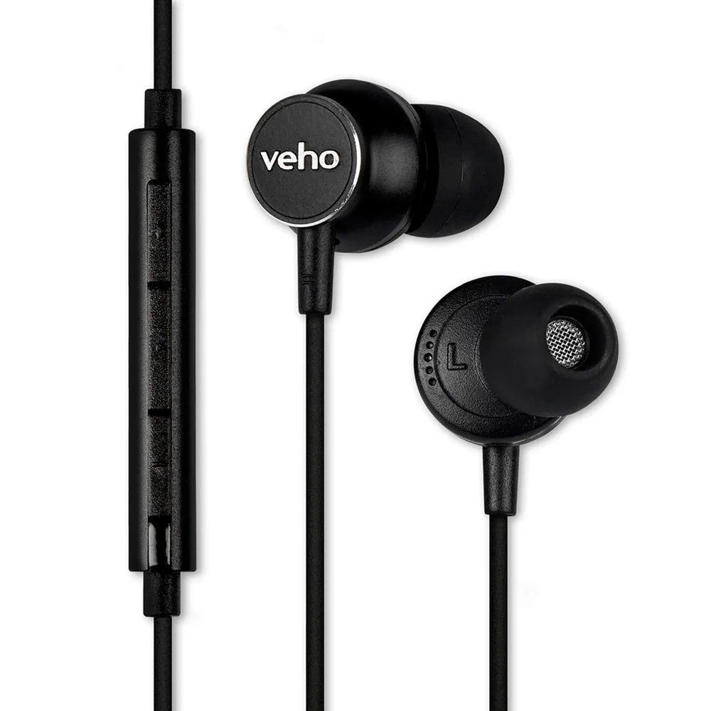 Veho Z3 Noise Isolating Stereo Earphones with Flat Flex Anti Tangle Cord (In-Line Control and Microphone) - Black Bild 1