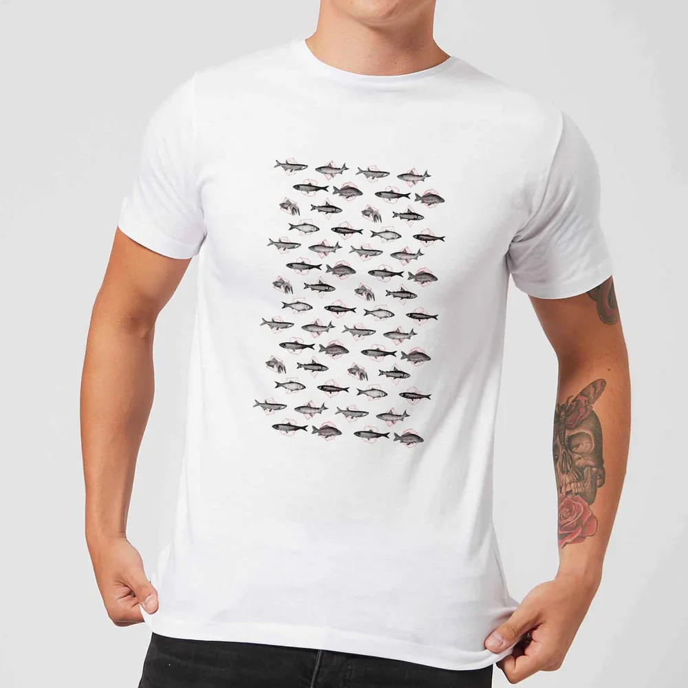 Florent Bodart Fish In Geometric Pattern Men's T-Shirt - White - 5XL Bild 1