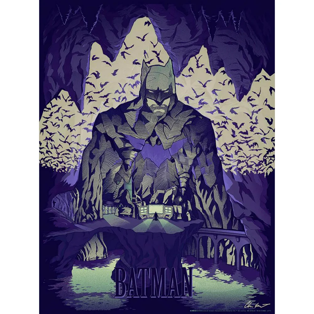 DC Comics Batman "Batcave" 46 x 61 cm (Glow in the Dark) Lithographie Print von Chris Kawagiwa Bild 1