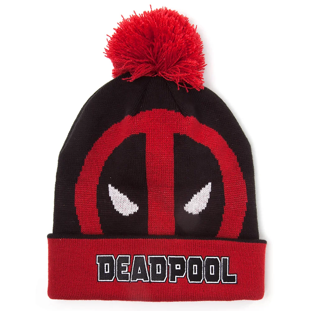 Marvel Deadpool Men's Roll Up Beanie Hat with Pompom - Black Bild 1