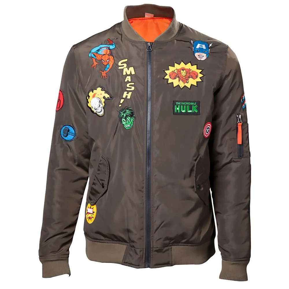 Marvel Men's Patches Bomber Jacket - Khaki - S - Grün Bild 1