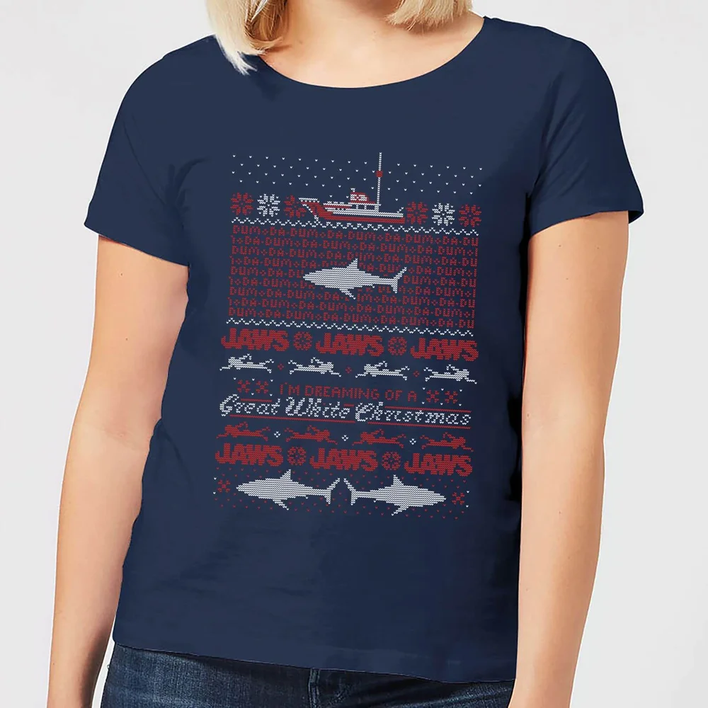Jaws Christmas Great White Christmas Damen T-Shirt - Navy Blau - S Bild 1