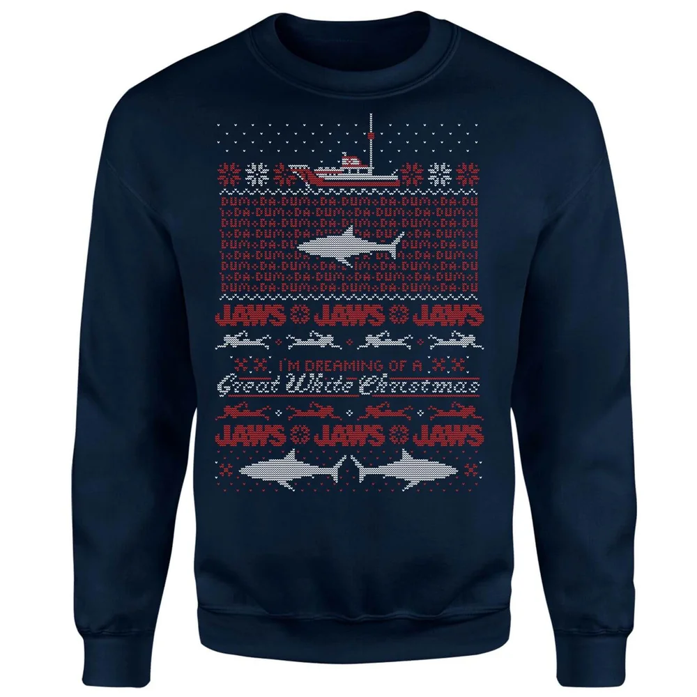 Jaws Great White Weihnachtspullover – Navy - S Bild 1