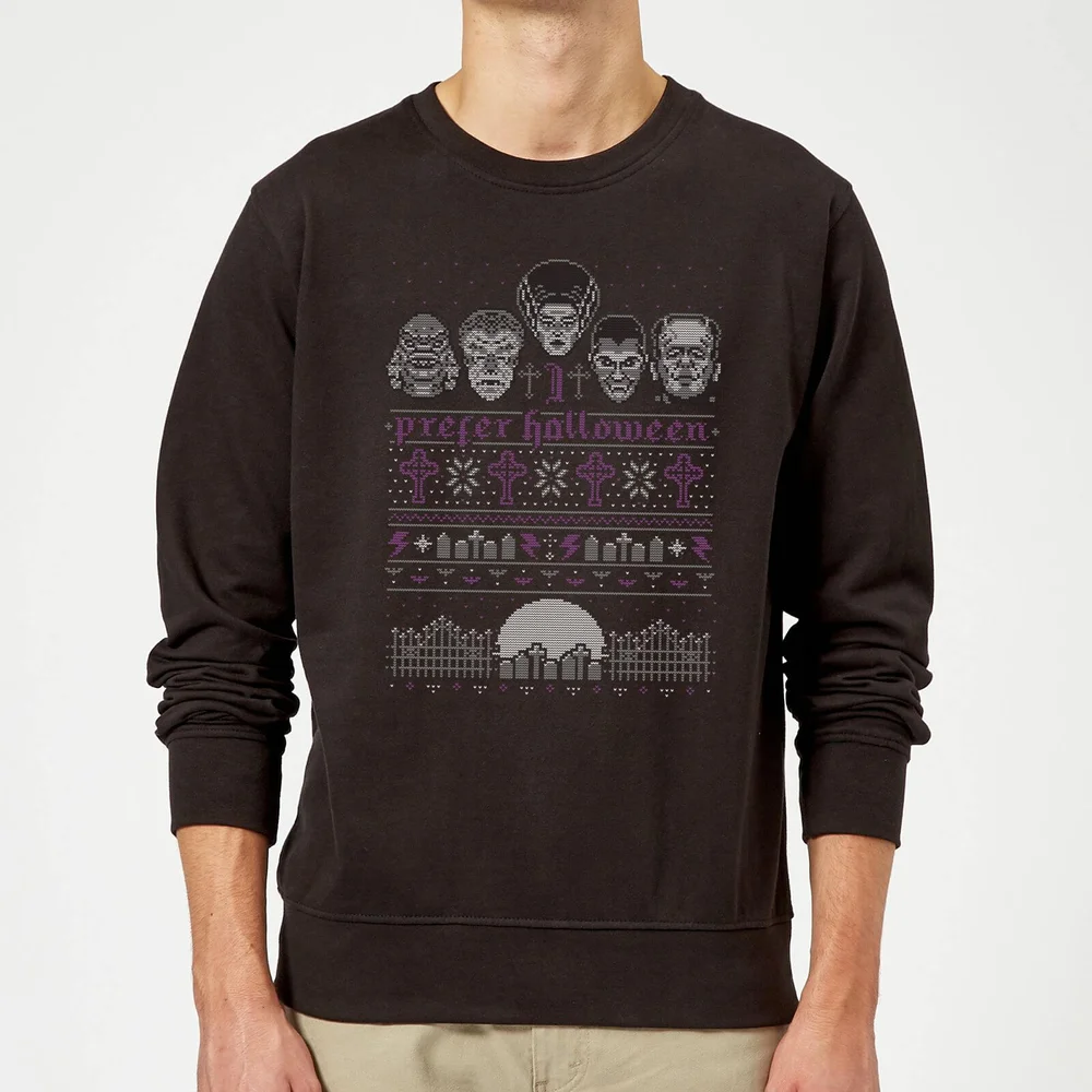 Universal Monsters I Prefer Halloween Weihnachtspullover – Schwarz - S Bild 1