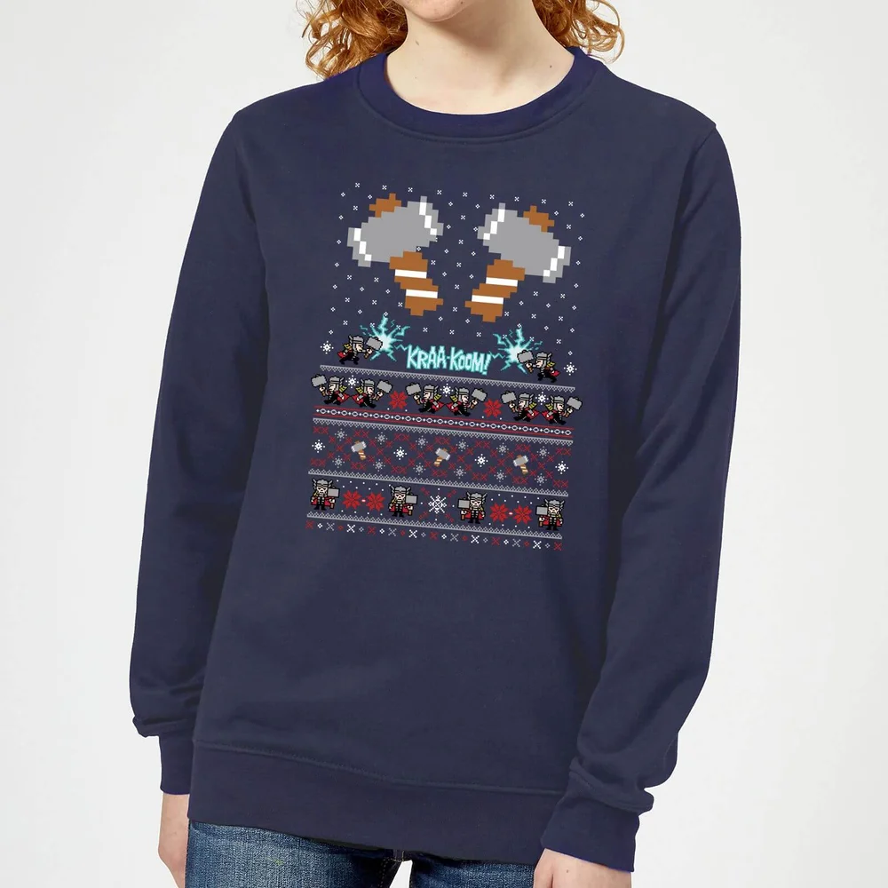 Marvel Avengers Thor Pixel Art Damen Weihnachtspullover – Navy - XS Bild 1
