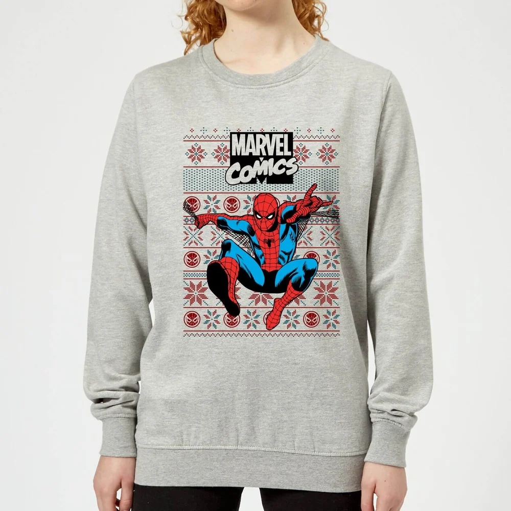 Marvel Avengers Classic Spider-Man Damen Weihnachtspullover - Grau - 3XL Bild 1